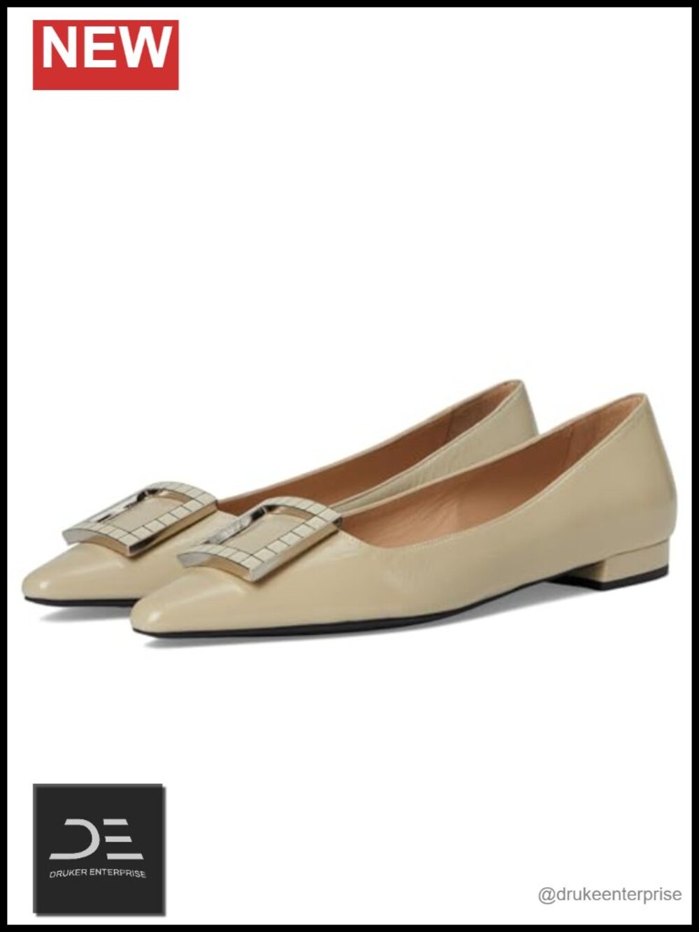 La Canadienne Fleur Pointed Toe Leather Ballet Flat Waterproof Block Heel